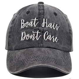 OASCUVER Boat Hair Don't Care Hat, Boat Gifts for Men & Women, Adjustable Embroidered Baseball Cap Washed Distressed Dad Denim