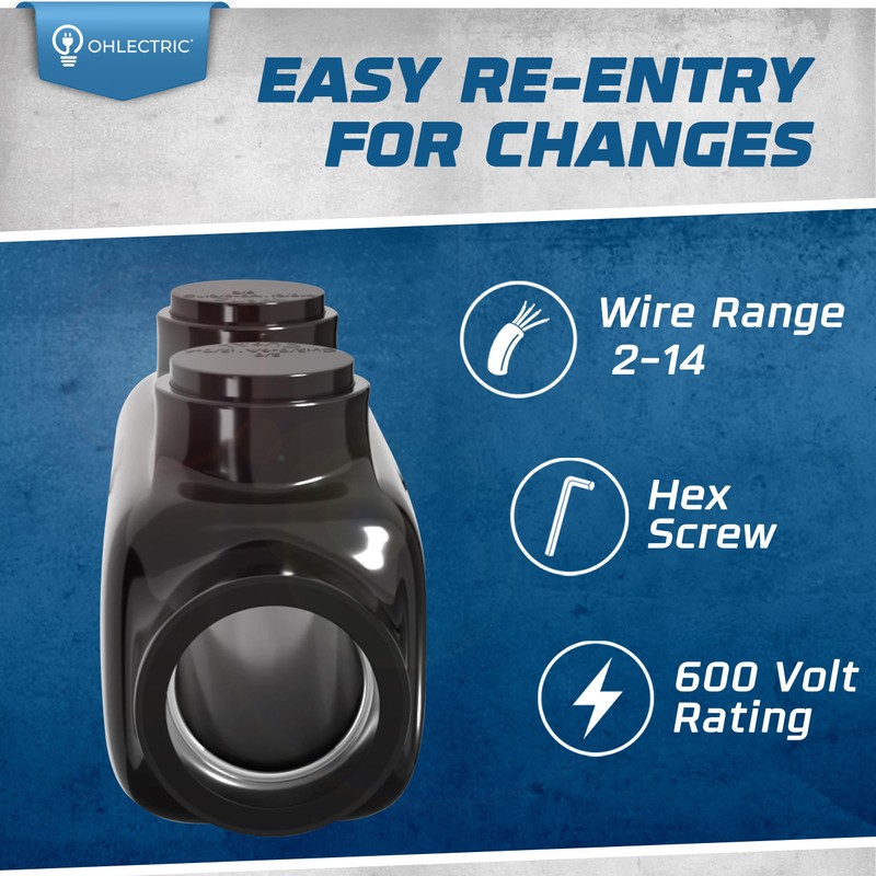 OHLECTRIC Insulated Wire Connector Inline Black Splice for 2-14 Wire