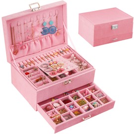 Jewelry Boxes for Women Pink Velvet Jewelry Organizer with Lock,Teen Jewelry Organizers and Storage Earring and Necklace Holder Organizer Box Womens Jewelry Box for Necklaces Earrings Rings Bracelets