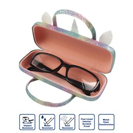 JAVOedge Children's Rainbow Unicorn Hard Eyeglass Case Glasses for Kids, Girls, Boys Hard Shell with Handle and Cloths