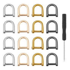 DELORIGIN 16PCS Alloy D Rings 4 Colors 0.5" Replacement D Ring Screw in Shackle D Hooks with 1pc Mini Screwdriver for Purse Handbag DIY Leather Craft Leash Keychain Accessories