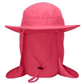 Fishing Sun Bonnie Bucket Hat Unisex Adult 360% UV UPF 50+ Solar Protection, Lightweight Outdoor Summer Wide Brim Visor with Detachable Neck Flap, Face Cover Mask, Windproof, for Beach, Hot Pink