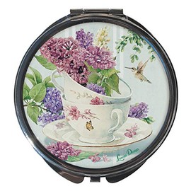 Lissom Design Compact Mirror - Handheld Magnifying Cosmetic Mirror, 2.63-Inch, Scent of Lilacs - Round - Teacup