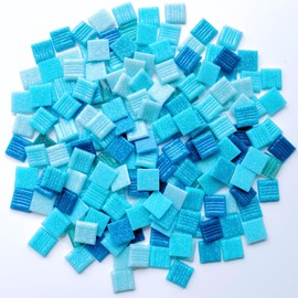 AONUOAO 1.1LB 3/4 inch Square Glass Mosaic Tiles for Crafts, Mosaic Tiles for Crafts Bulk, Blue Colors Craft Glass Pieces