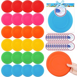 WinnerWhy 24 Set End of School Year Gift Include 24 Pcs 7'' Flying Disc Rubber Flyer Disks 24 Pcs Gift Cards 1 Ribbon Outdoor Lawn Sport Game for Beach Summer Party Favor Classroom Prize, 6 Colors