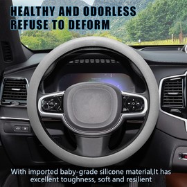 DWARFOO Car Steering Wheel Cover, Soft Odorless Silicone Leather Texture Steering Cover, 13-15inch Silicone Car Steering Wheel Protector, Universal Auto Accessories for Women Men (Gray)