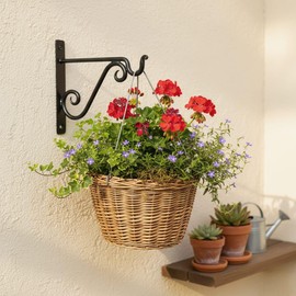 Hand Forged Metal Plant Hanger Bracket Outdoor Modern Farmhouse Hanging Shepherds Hook for Bird Feeders Lanterns and Flower Baskets Farmhouse Heavy Duty Garden Plant Hanger Black Powder Coated