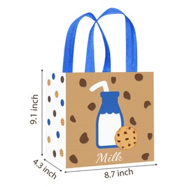 Milk and Cookies Favor Bags 12pcs Milk and Cookies Birthday Party Supplies Non Woven Cookies Party Goodie Treat Bags with Handles for Milk Cookie Baby Shower Supplies