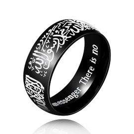 Uloveido Muslim Mohammad Arabic Letter Shahada Rings Gold Colour Stainless Steel 8 mm Wide Band Religious Allah Rings for Men and Women Y543, Non-precious metal, Cubic Zirconia