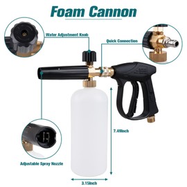 Aikyciu Car Wash Foam Cannon, High-Pressure Washer Gun with Foam Cannon, 1/4” Quick Connector, 5 Nozzles, Compatible with M22-14mm Inlet