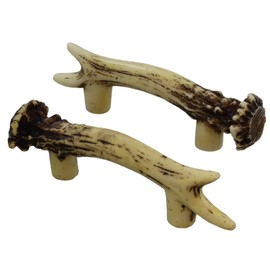 Old River Outdoors Heavy Duty 3" Antler Pull / Cabinet / Drawer Knobs (2 Pack) - 2 Sizes of Screws and Washers Included