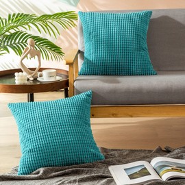 CaliTime Kissenbezüge Kissenhülle 2er-Pack Bequeme Kissenbezüge für Couch, Schlafsofa, bequem, superweich, Kordsamt, Maisstreifen, beidseitig, 40 cm x 40 cm, Seeblau