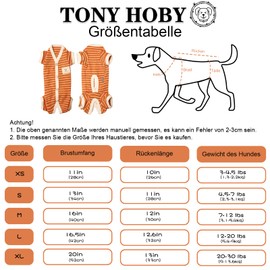 TONY HOBY Shirts for Dogs, Dog Pyjamas with Striped and 4 Legs, Soft and Breathable T-Shirt, Clothing for Small, Medium, Large Dogs (Boys Orange, S)