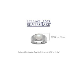 Silvershake 8MM White Cultured Freshwater Pearl 925 Sterling Silver Band Ring Size 9.5