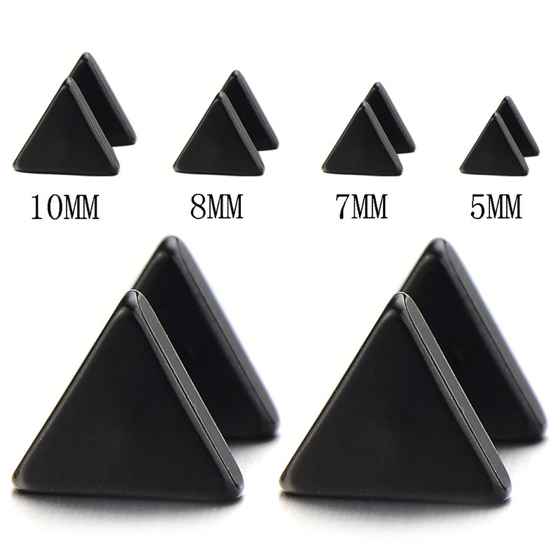 10MM Unisex Stainless Steel Black Triangle Screw Stud Earrings for