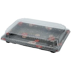 EcoQuality Black Sushi Trays with Lids 7.25 x 5 Inch - Disposable Sushi Packaging Box, Carry Out Container, Take Out Boxes, Black Plastic To Go Containers, Entrees, Appetizers or Desserts (550)