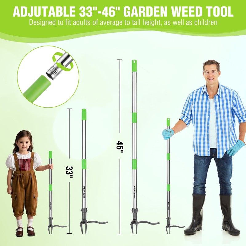 WORKPRO Weed Puller Tool with Long Adjustable Handle (33", 46"),
