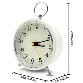 Metal Alarm Clock, 4" Big Shelf Colorful Clock for Kids, Simple Large Analog Clock for Desktop, Silent Non Ticking Clock with Night Light, Small Table Alarm Clocks for Bedroom Nightstand (White)