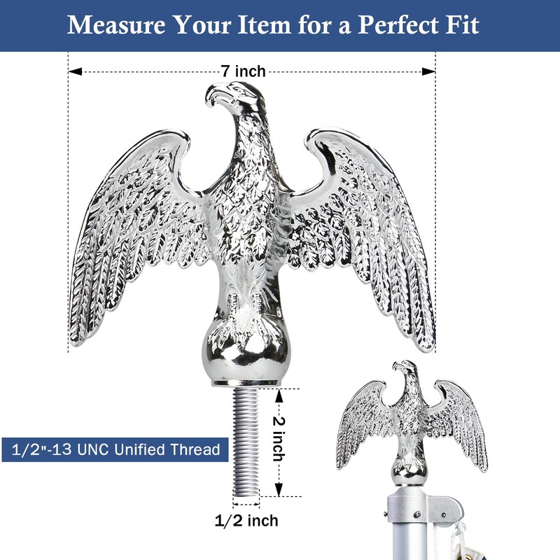 NQ Silver Flag Pole Eagle Topper Ornament, Aluminum Alloy Eagle
