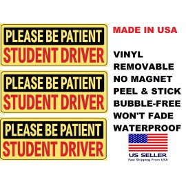 Novelties Wholesale, Inc. Student Driver-3 Stickers- Car Signs Please Be Patient-Car Bumper Sticker Decal
