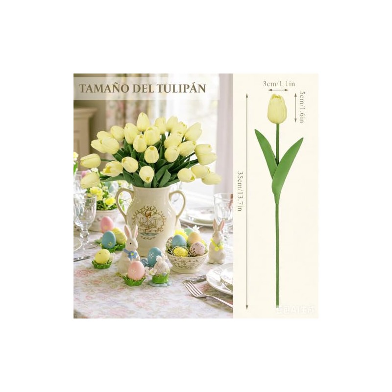 Tulipanes Artificiales Decoracion,24 Pack Flores Artificiales Con Pegamento