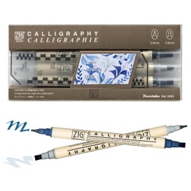 Kuretake ZIG CALIGRAPHY MARKER, Dual tip pen set, Made in Japan (Platinum Blur)