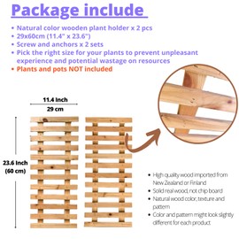 ShopLaLa Wooden Wall Planter - 2 Pack Wall Hanging Planters for Indoor Plants Ladder Wall Mount Natural Wood Holder Flower Pots Vertical Living Balcony Unique Large Green Plant Decor 23.6" (60cm)