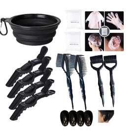 21 Pieces Hair Dye Coloring Kit, Hair Agitator, Dye Brush, Collapsible Bowl, Clips, Ear Muffs, Disposable Gloves, Scarf, Shower Cap, Home DIY Hair Coloring.