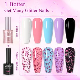 MIZHSE Glitter Gel Top Gel Nail Polish Rose Red Sparkle No Wipe Top Nail Gels Polish Sparkly Soak Off Nail Salon 10ml