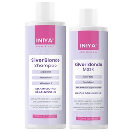 Shampoo zum Entgilben & Pflege zum Entgilben ohne Sulfate oder Silikon | Iniya Silver Blonde Kit | Shampoo Blau Violett und Maske Blau | Blondes, graues, gebleichtes oder gesträhntes Haar |