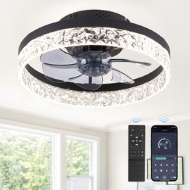 LEDIARY 15.7" Modern Ceiling Fans with Lights and Remote, Dimmable Low Profile Ceiling Fan, Flush Mount Ceiling Fan, Stepless Color Temperature Change and 6 Speeds - Black