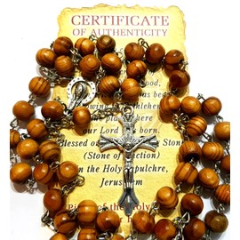 TALISMAN4U CATHOLIC ROSARY NECKLACE 8MM Wood Rosary Beads Jerusalem Cross Crucifix Virgin Mary Centerpiece with Certificate