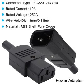 Xiatiaosann IEC Plug AC 250V C14 C13 Socket Plug Inline Male Female 10A 3-Pin IEC320 PDU Cabinet Power Plug Connection Cable 4 Pieces