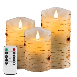 Nancia Flameless Candles Birch Bark Effect Battery Operated Candle,3PACK Real Wax Pillar LED Candle with 10-Key Remote Control 2/4/6/8 Hours Timer for Home Decoration Wedding Birthday Party