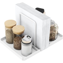 STWWO Napkin Holder, White, Metal Napkin Holder with Caddy for Salt and Pepper Shakers, Napkin Dispenser for Table, Kitchen Accessories, Napkin Holder for Decorating, Upgrade 14 cm