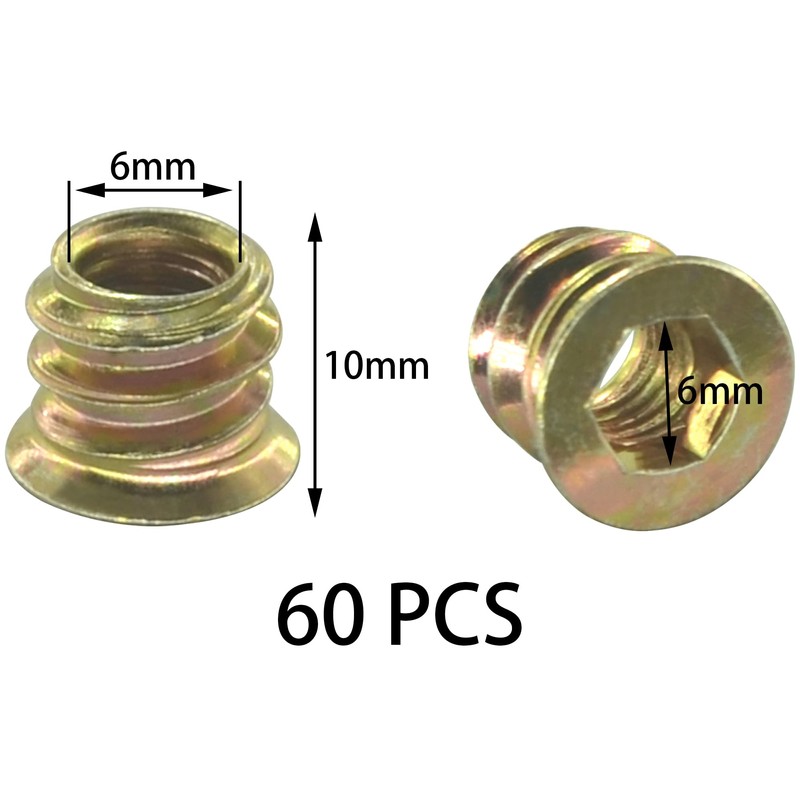 60 PCS Threaded Insert Nuts,Hex Socket Screw-in Nuts for Wooden