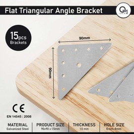 OMIDEAS 15 x Corner Bracket (90 x 90 x 1.5) Flat Triangular Wood Metal Galvanised Fixing Plate Brace Connector