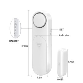2 Pack Door Alarms When Opened for Kid Safety/Home Security, 120dB Wireless Window Sensor Alert with Remote, Pool Door Alarm, Sliding Front Door for Entry in House, Garage, Office,Retail Store (White)