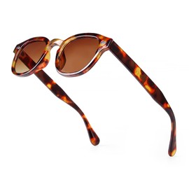 Laurinny Vintage Retro Round Sunglasses for Men Women Classic Circle Sun Glasses Tinted Fashion Shades, Tortoise/Gradient Brown, Medium