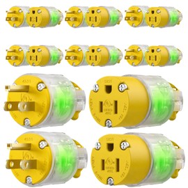 Yomiuwo 8 Set 15 Amp 125Volt Lighted Extension Cord Replacement Ends Male and Female, Straight Blade Cord End Replacement, NEMA 5-15P & 5-15R,Electrical Connectors 2 Pole 3Wire Grounding,UL Listed