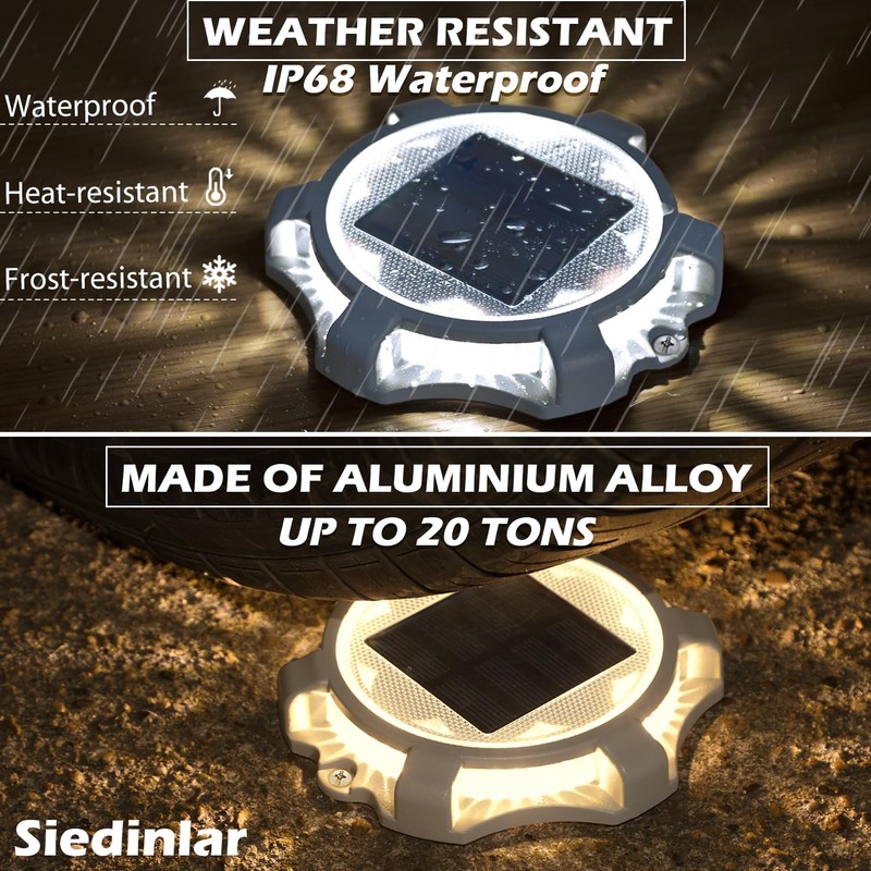 SIEDiNLAR Solar Deck Lights Outdoor 2 Modes LED Dock Driveway