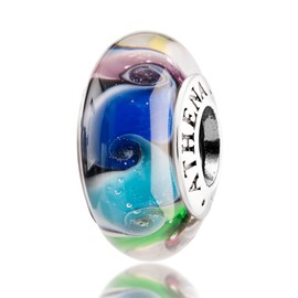 ATHENAIE Women 925 Sterling Silver Murano Glass Colorful Rainbow Bead Charms for Bracelets