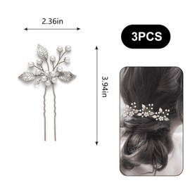 3 PCS Bridal Pins – Silver Crystal Flower Headpieces with Pearls, Elegant Accessories for Brides, Bridesmaids, and Prom, Wedding Jewelry Clip Set