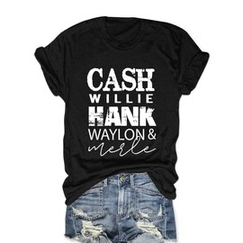Women Cash Willie Hank Waylon Merle Shirt Country Music T Shirt Vintage Band Graphic Tees Tops(Black,M)
