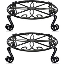 2 Pack Black Plant Stand for Flower Pot Heavy Duty Potted Holder Indoor Outdoor Metal Rustproof Iron Garden Container Round Supports Rack for Planter Bronze, Pumpkin Stand Outdoor…