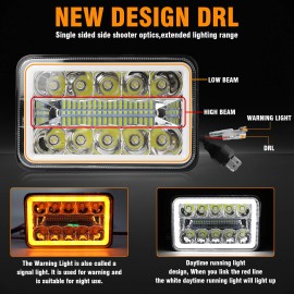 BSBSDJB 4PCS For Ford Mustang 1979-1986 Black 4x6 Inch LED Headlights Hi/Lo Beam DRL DOT