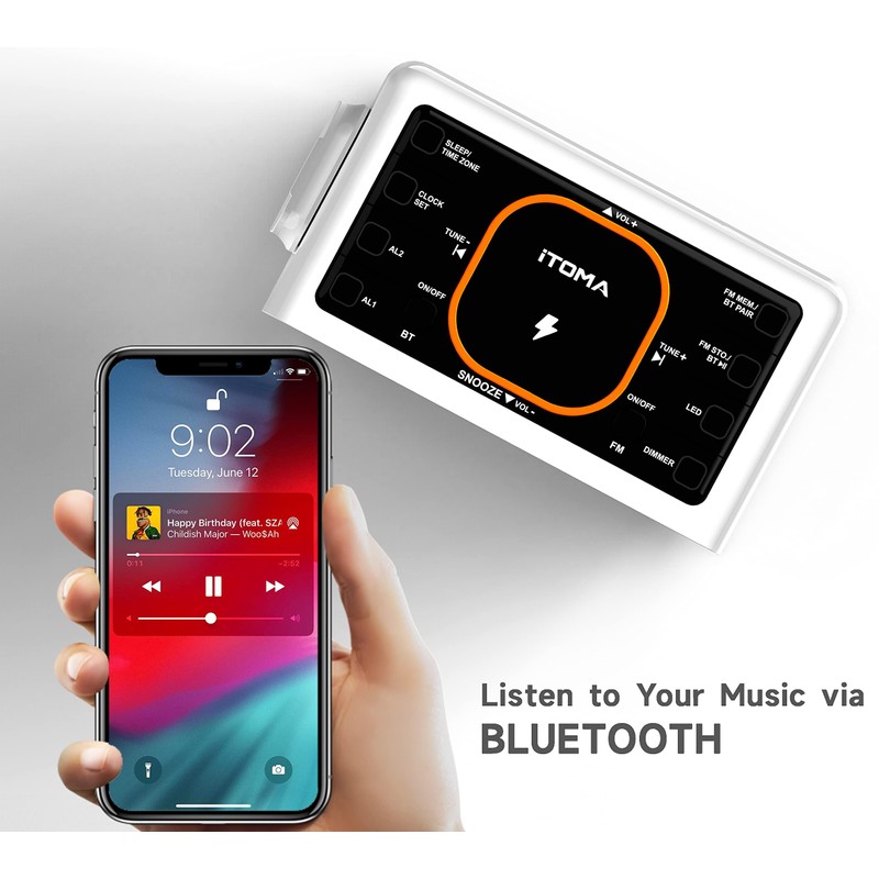 Dual Wireless Charging Alarm Clock Radio with Bluetooth Speaker, Digital