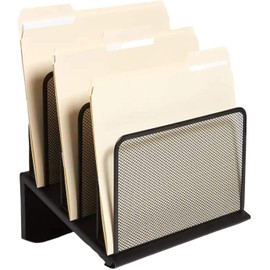 1InTheOffice Metal Mesh File Organizer, Black Wire Mesh 5 Section Incline Sorter, Black Finish