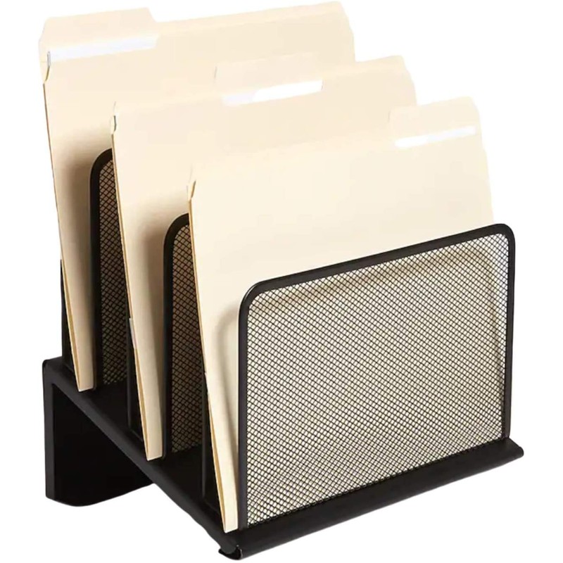 1InTheOffice Metal Mesh File Organizer, Black Wire Mesh 5 Section