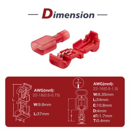 Chanzon 160pcs T-Tap Wire Connector Quick Splice - 22-16AWG - Self-Stripping (Red) 18AWG Quick Disconnect Spade Crimp Terminal Splice Through Cable Contact(80 Pairs)